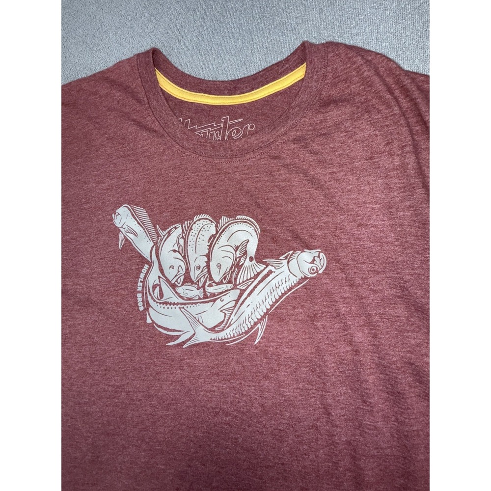 Howler Bros Shirt Mens Large Red Fish Shaka Hand Graphic Tee Fishing Outdoors